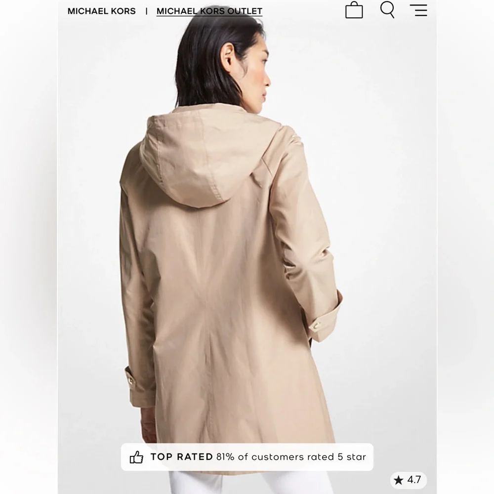 MICHAEL KORS Cotton Blend Hooded Raincoat rain jacket coat Khaki tan XL EUC - Picture 2 of 7